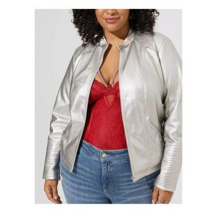 Torrid  Faux Leather Zip Moto in Silver Sz 1X NWT